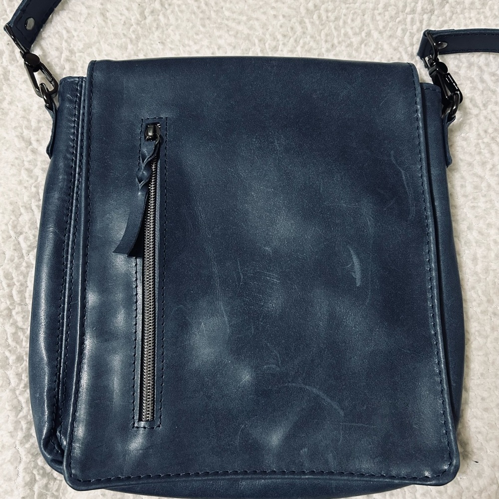 Blue Vegan Leather Crossbody Bag